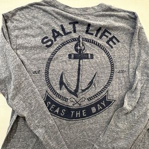 Salt Life Seas the Day Gray Long Sleeve Crewneck Size Large